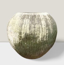 Woodfired Stone Ribbed Globe Pot